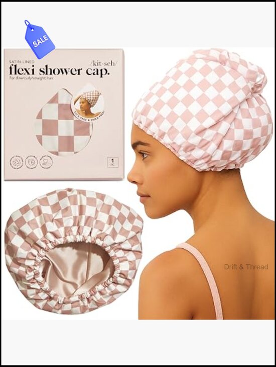 Reusable Waterproof Satin-Lined Flexi Shower Cap, Adjustable, Wide Extra Large